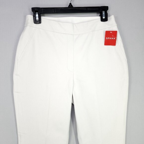 Spanx Pants Ankle Straight White Silver Lining Body Shaping Medium Pull Ons - Picture 16 of 16